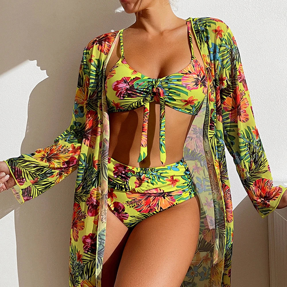 Bikini 3 Pièces Femme Rembourré 2024 — Cover-Up Manches Longues, Style Brésilien