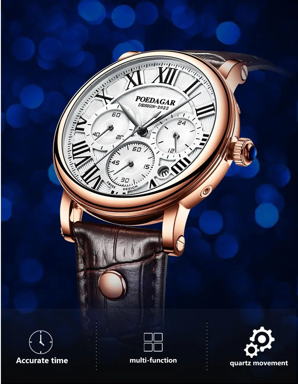 Montre Homme POEDAGAR Luxe Chronographe — Date, Cuir, Étanche, Business