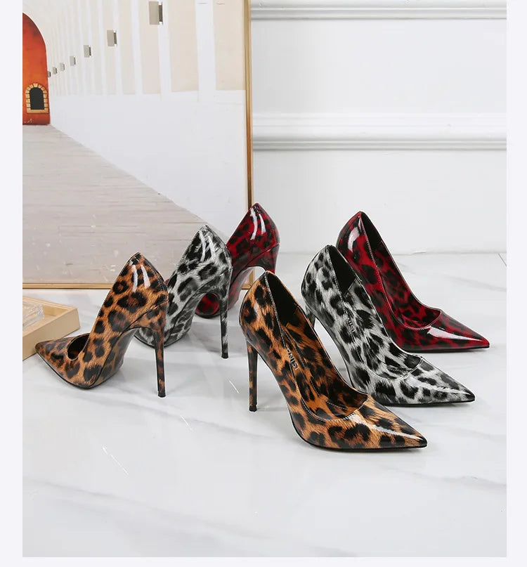 Escarpins Léopard Talon Aiguille 12cm — PU Cuir, Bout Pointu, Soirée Grande Taille 35-46