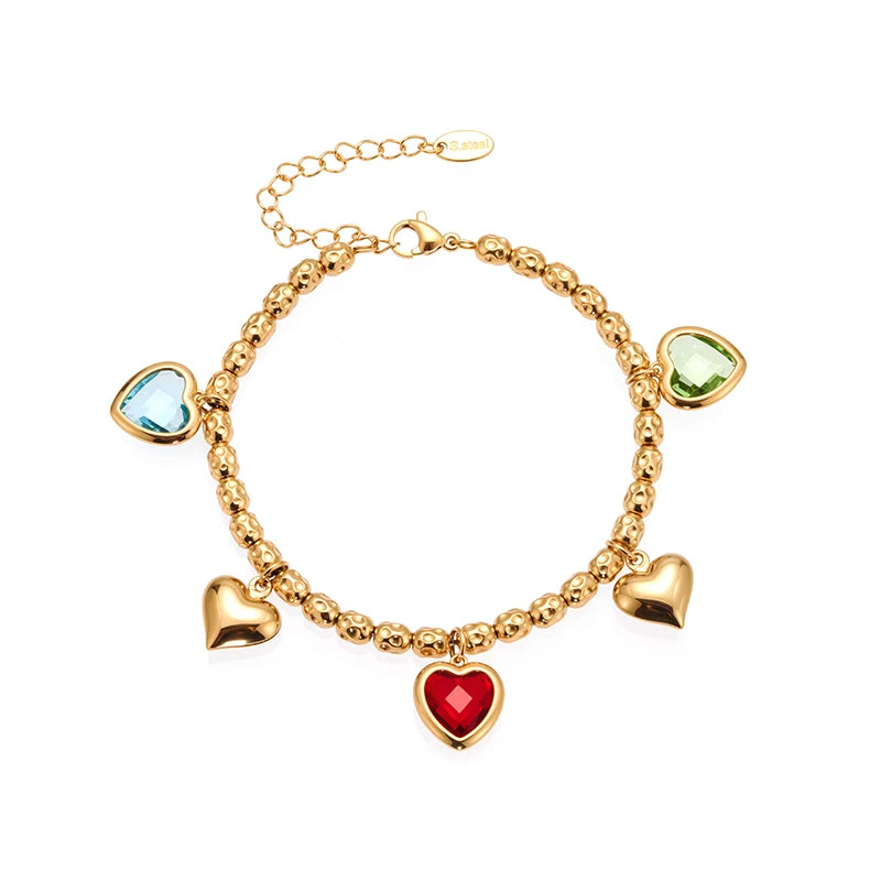 Nivora Bracelet Femme Acier Inoxydable Perles & Pendentif Cœur — Bijou Mariage Élégant