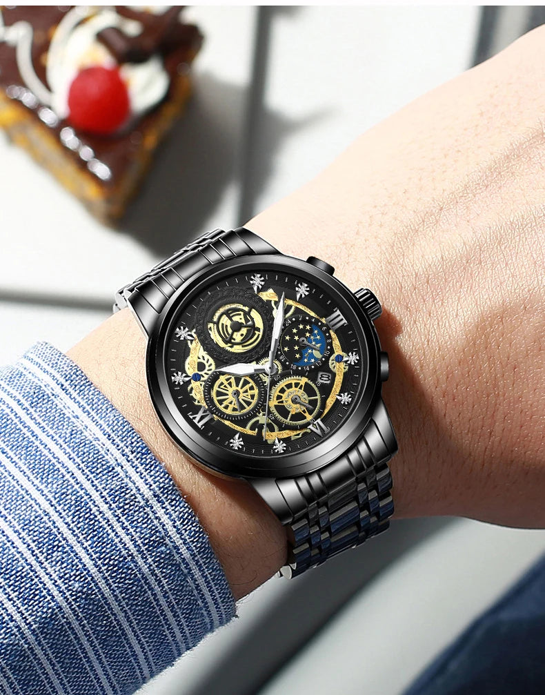 Montre Homme BINBOND Luxe Quartz — Acier Inoxydable, Lumineux, Étanche 30M, Business