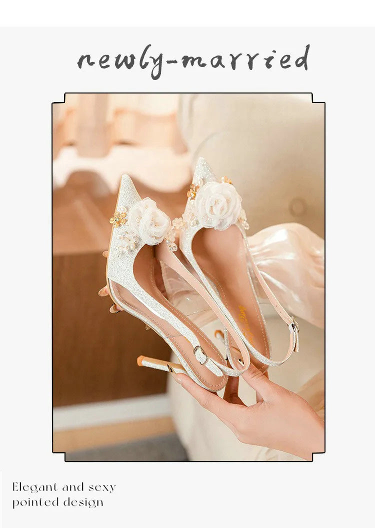 Chaussures Mariage Blanches Bout Pointu Fleurs — Talon Haut, Sandales Été Fashion 2026