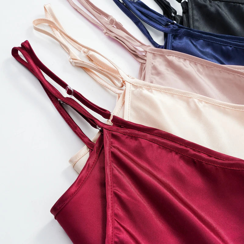Nuisette Femme Col V Soie Fausse — Bretelles, Sans Manches, Sexy Satin Nuit