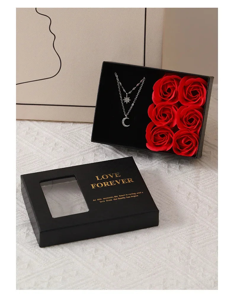 Coffret Cadeau Fête des Mères avec 6 Roses Savon & Boîte Bijoux Romantique