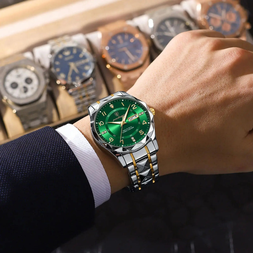 Montre Homme POEDAGAR Business — Acier Inoxydable, Lumineux, Date, Semaine, Quartz