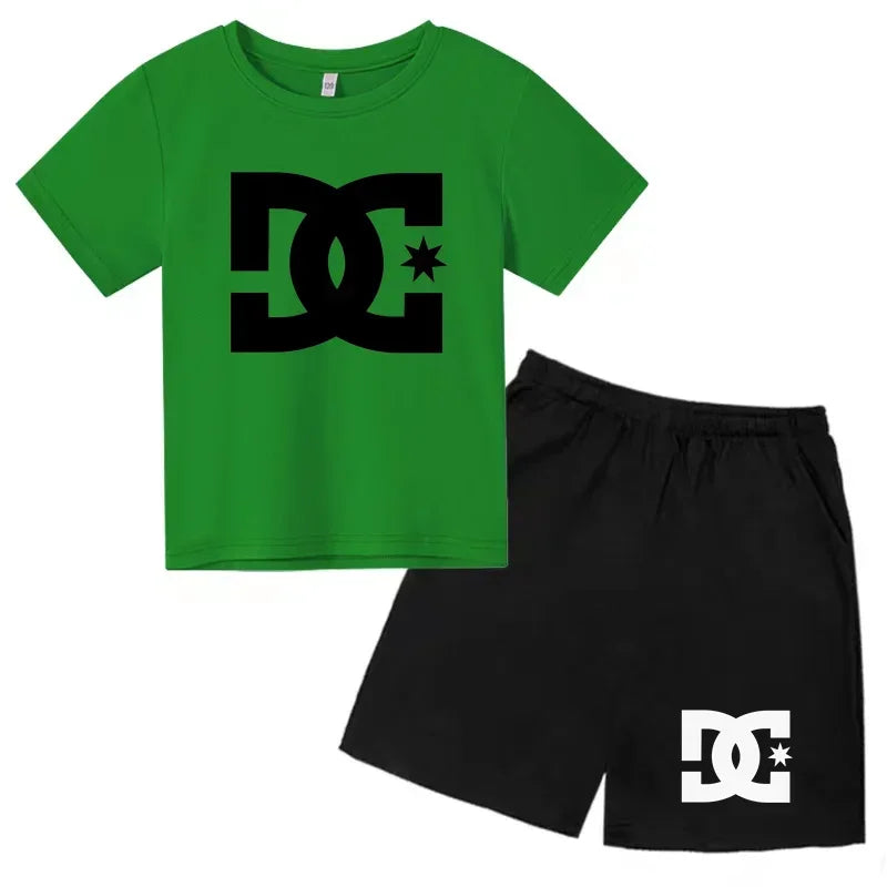 Ensemble 2 pièces enfant mixte – T-shirt imprimé mignon & short sport décontracté, 3-13 ans