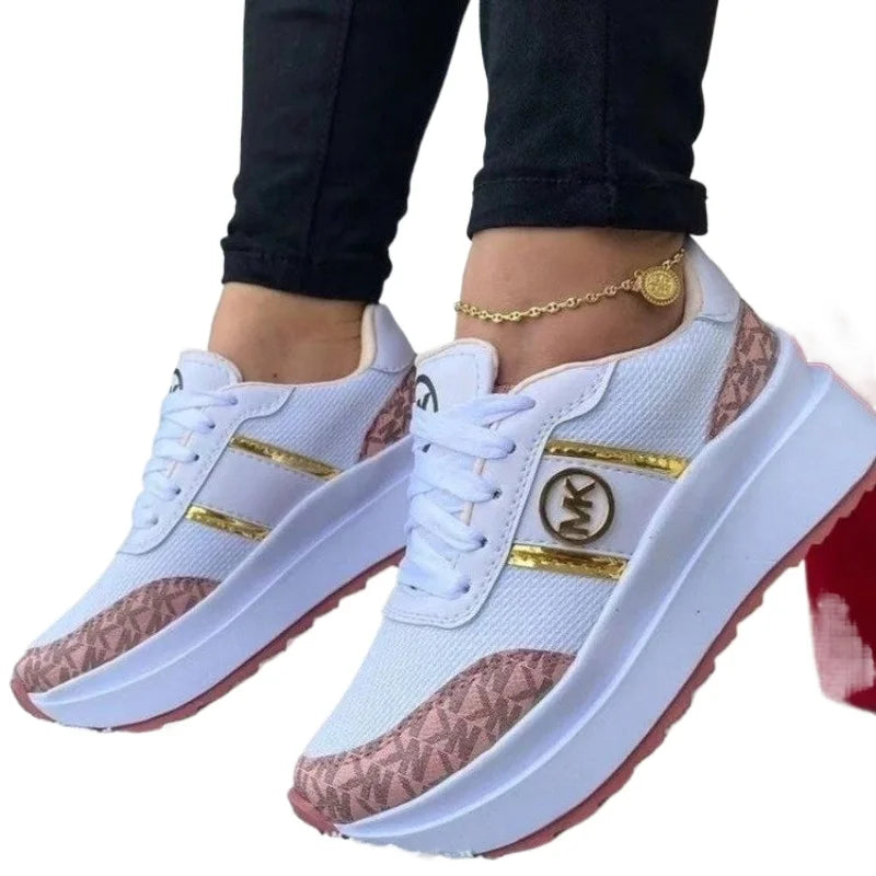 Chaussures Femme Légères Bicolores — Semelle Épaisse, Lacets, Style Casual