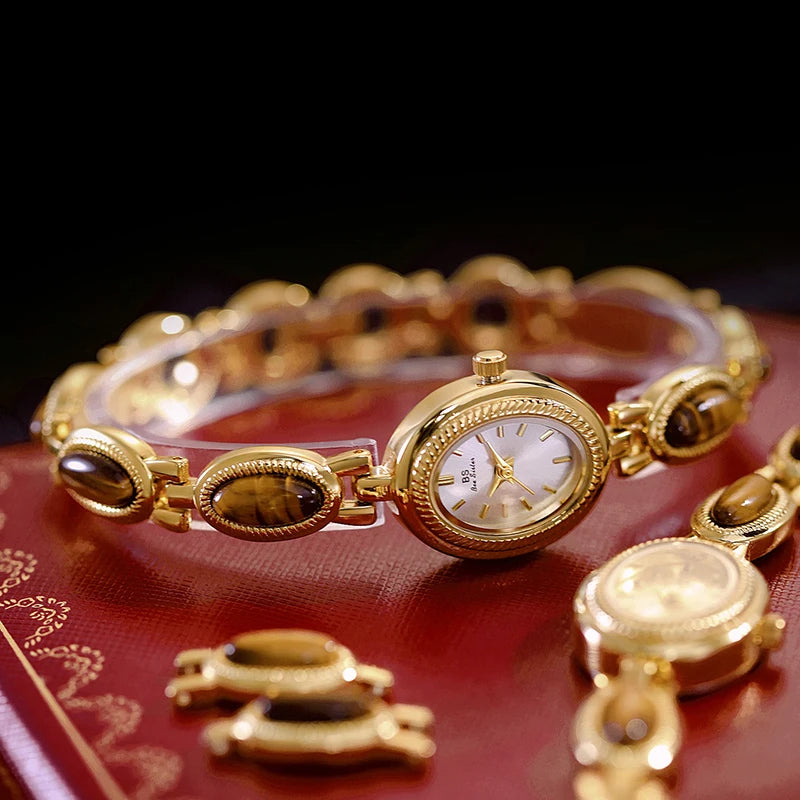 Montre Femme Luxe Strass Ovale — Bracelet Doré, Quartz, Top Marque 2025