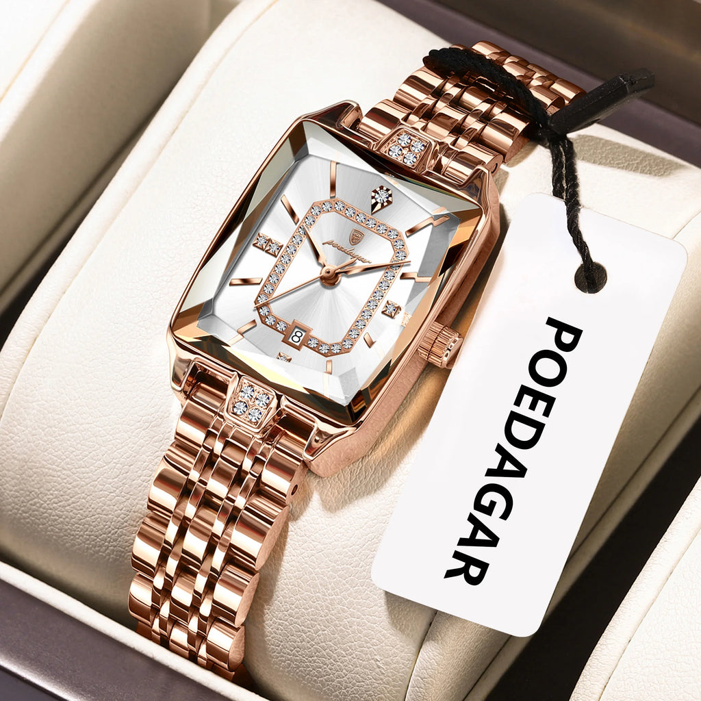 Montre Femme POEDAGAR Luxe Quartz — Acier Inoxydable, Étanche, Date, Fashion