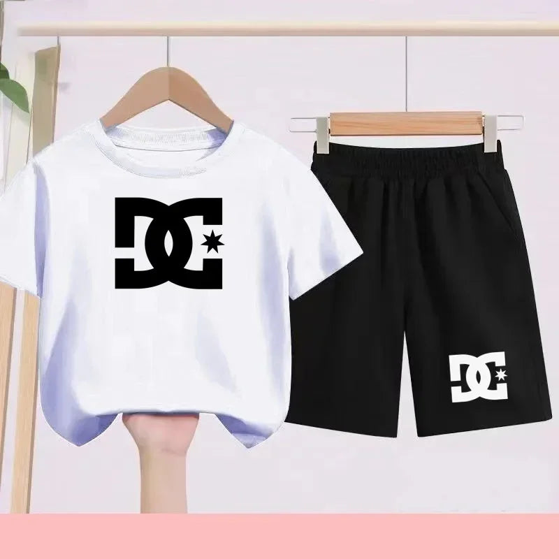 Ensemble 2 pièces enfant mixte – T-shirt imprimé mignon & short sport décontracté, 3-13 ans