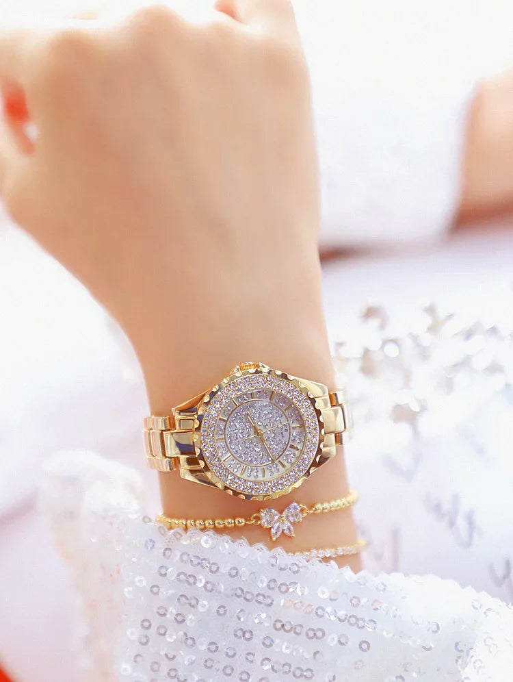 Montre Femme Or Bracelet Luxe Quartz 2025 — Acier Complet, Élégante, Top Marque