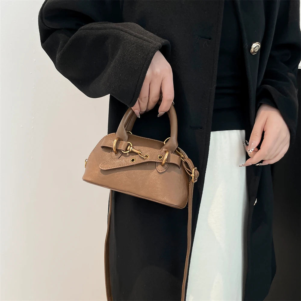 Mini Sac Coquille Femme Luxe — Boucle Ceinture, Petit Sac Épaule Bandoulière Designer
