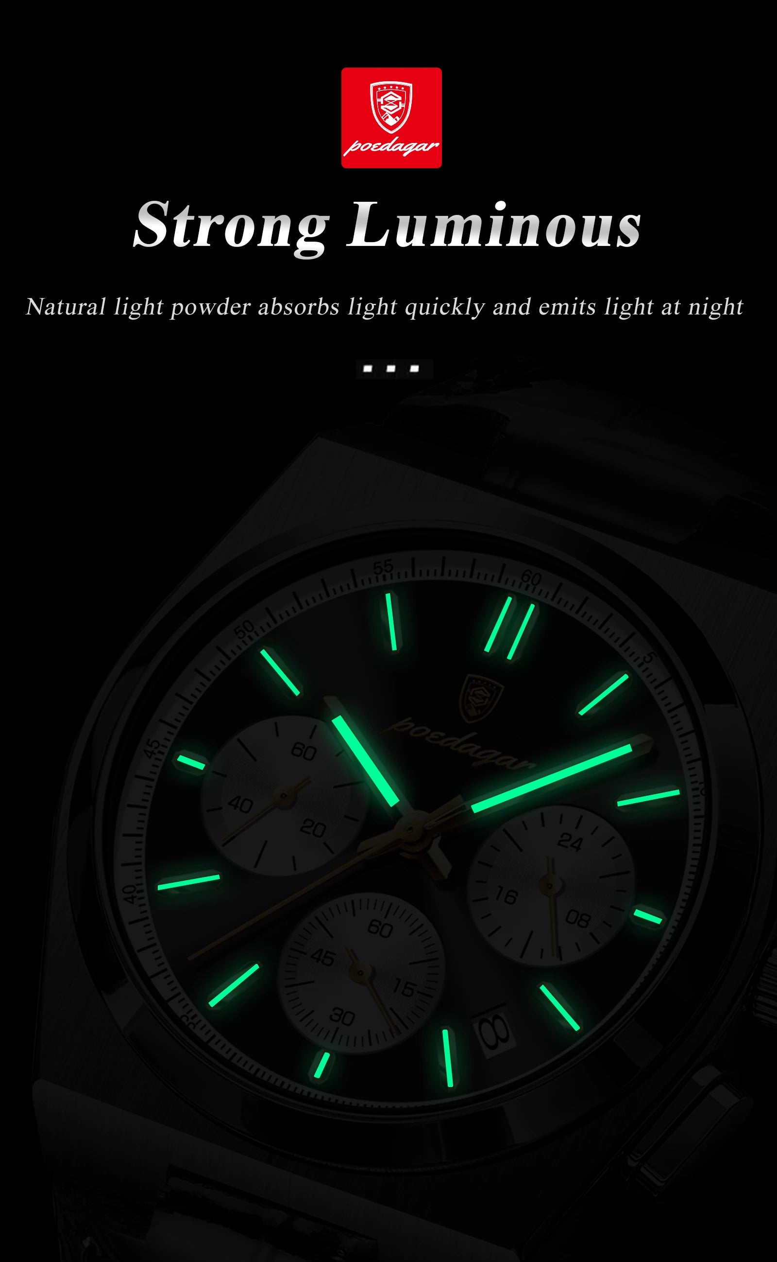 Montre Homme POEDAGAR Business Quartz — Étanche, Lumineux, Chronographe, Date, Sport