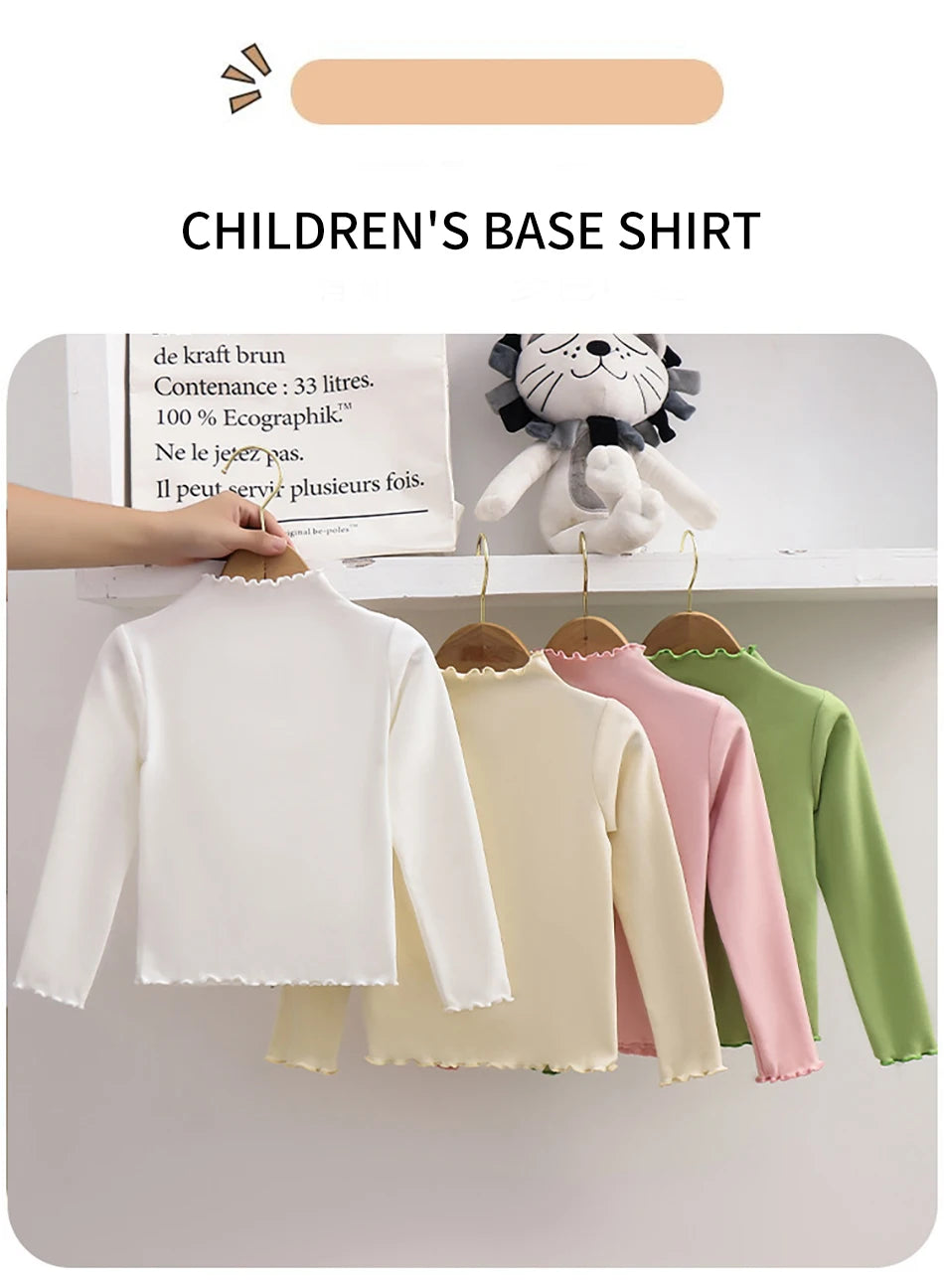 T-Shirt Fille Manches Longues Automne-Hiver — Bord Champignon Couleur Unie