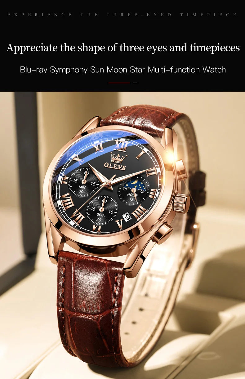 Montre Homme OLEVS 2871 Chronographe Phase de Lune — Étanche, Multifonction, Quartz Luxe