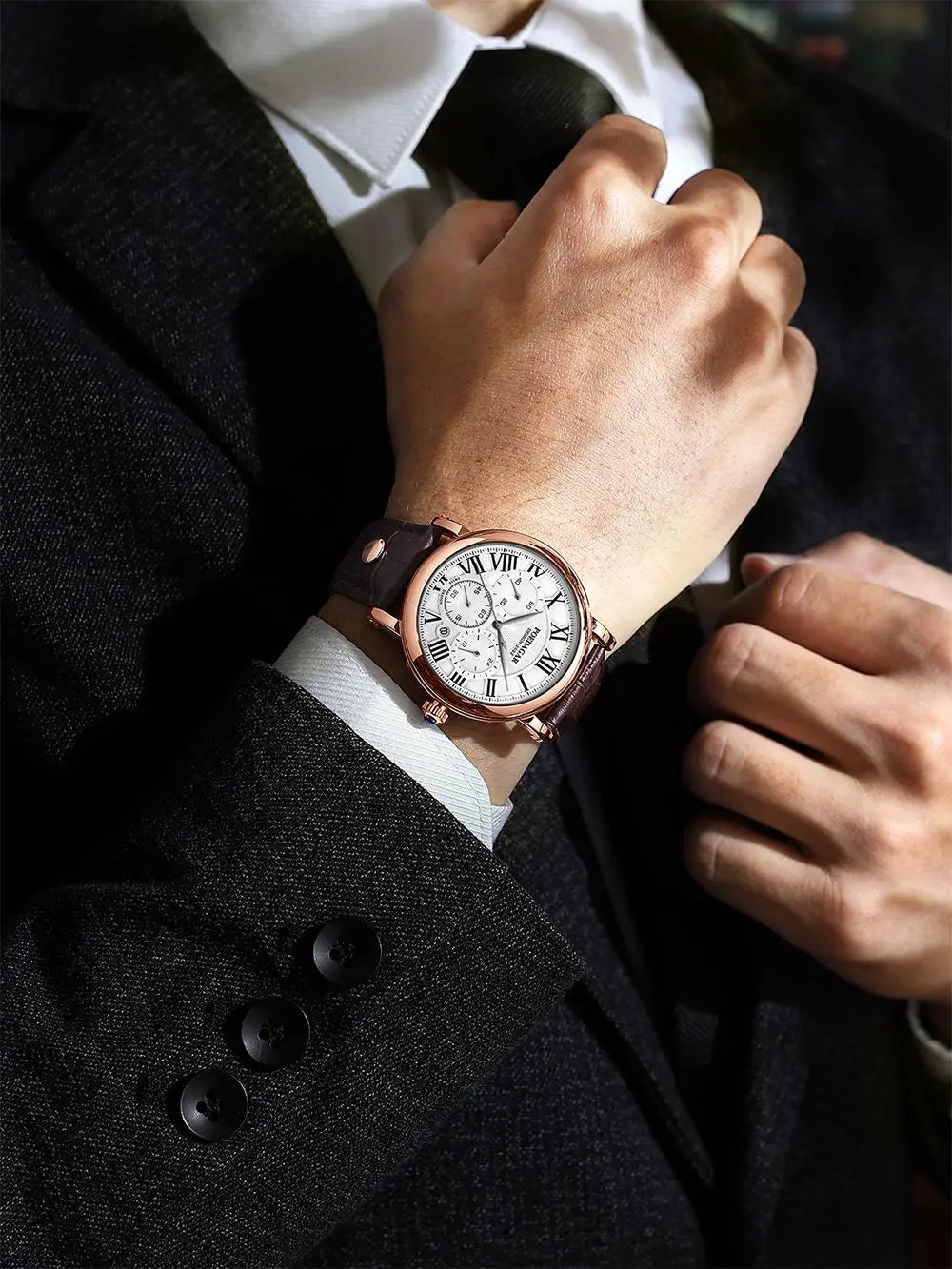 Montre Homme POEDAGAR Luxe Chronographe — Date, Cuir, Étanche, Business