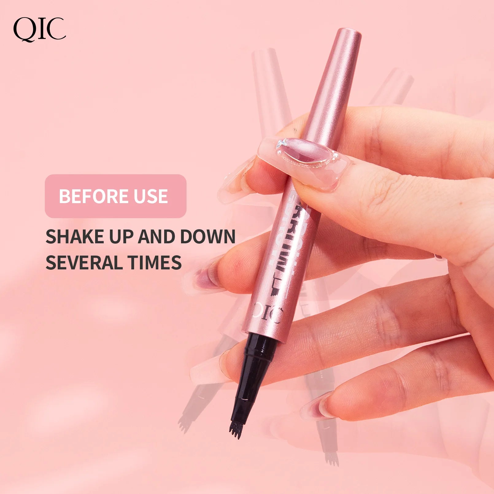 قلم حواجب مايكروبليدنج QIC مقاوم للماء 4 رؤوس - 6 ألوان طبيعية