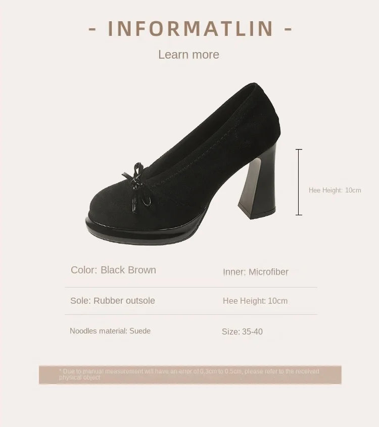Escarpins Femme Suède Noeud Slip-On 2026 — Talon Haut Arrondi, Léger & Confortable