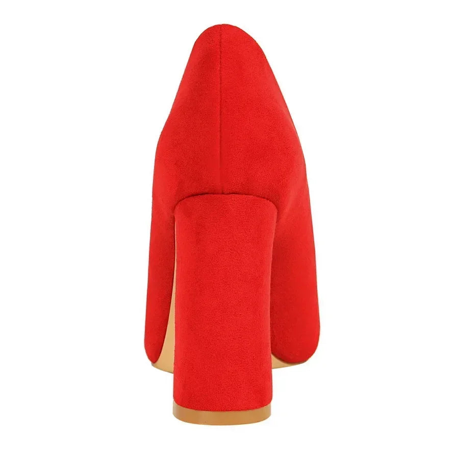 Escarpins Suède Talon Bloc 8.5cm Femme — Rouge Kaki, Soirée Danse Nightclub