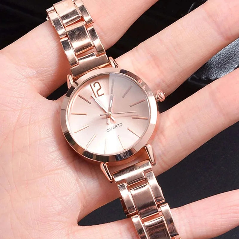 Coffret 2 Montres Femme Luxe — Cadran Simple Creux, Bracelet Or, Quartz Étudiante