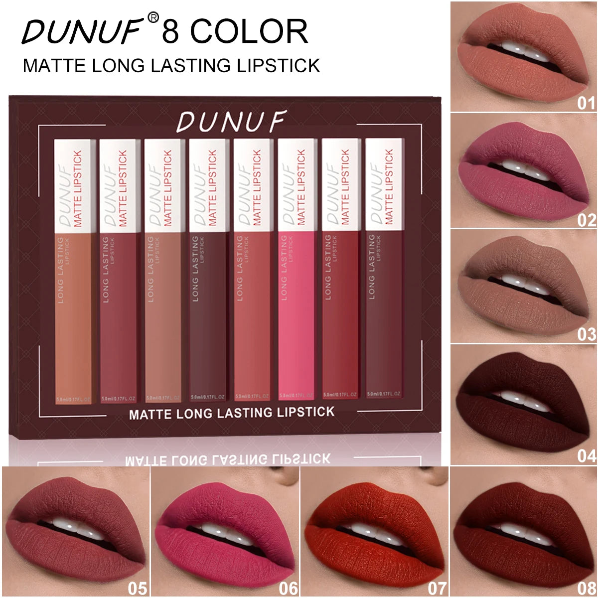 Set 8 Gloss Lèvres Mat Waterproof Longue Tenue — Nude, Rouge, Y2K