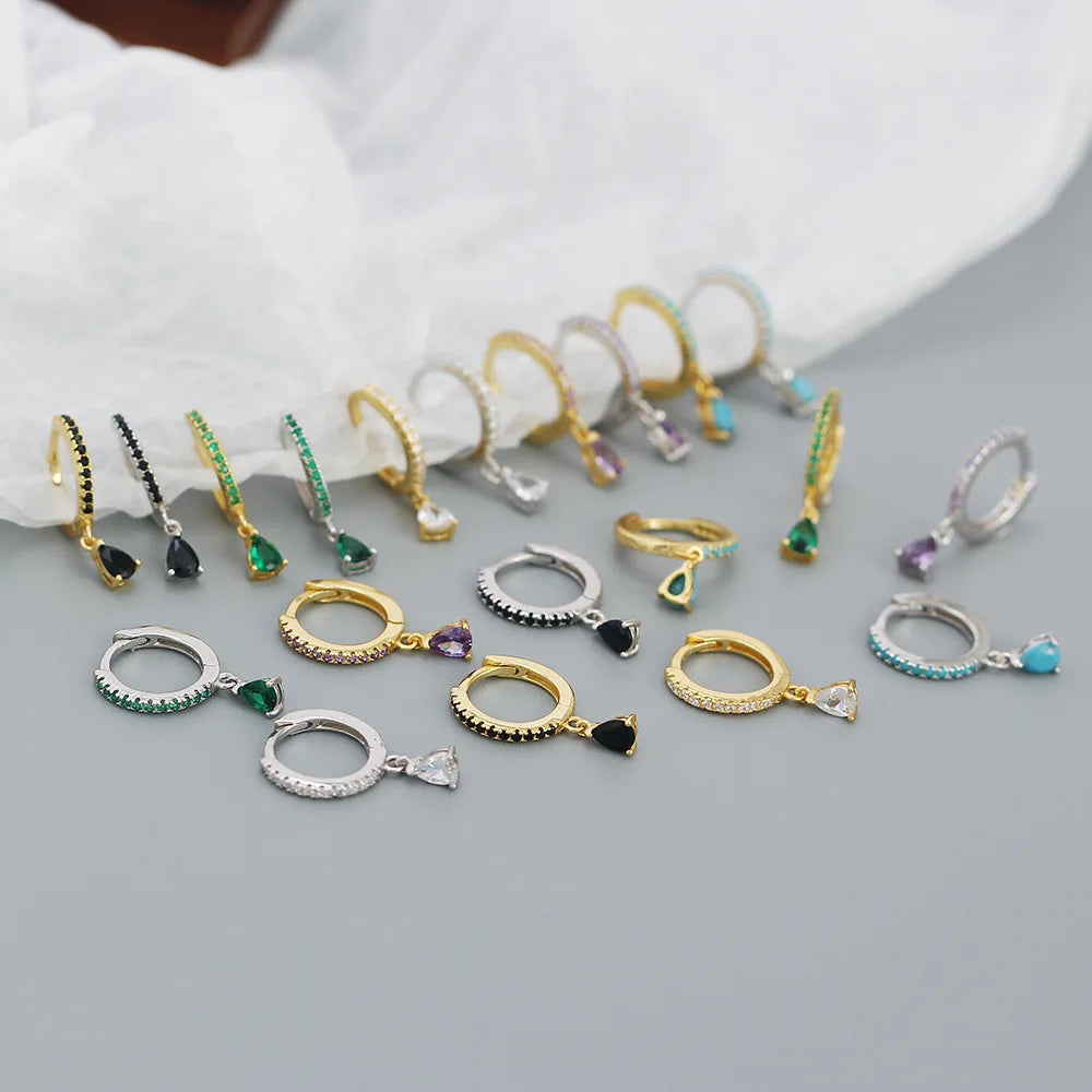 Boucles d'Oreilles Créoles Femme Zircon Multicolore Goutte — Acier Inoxydable, Set 2022