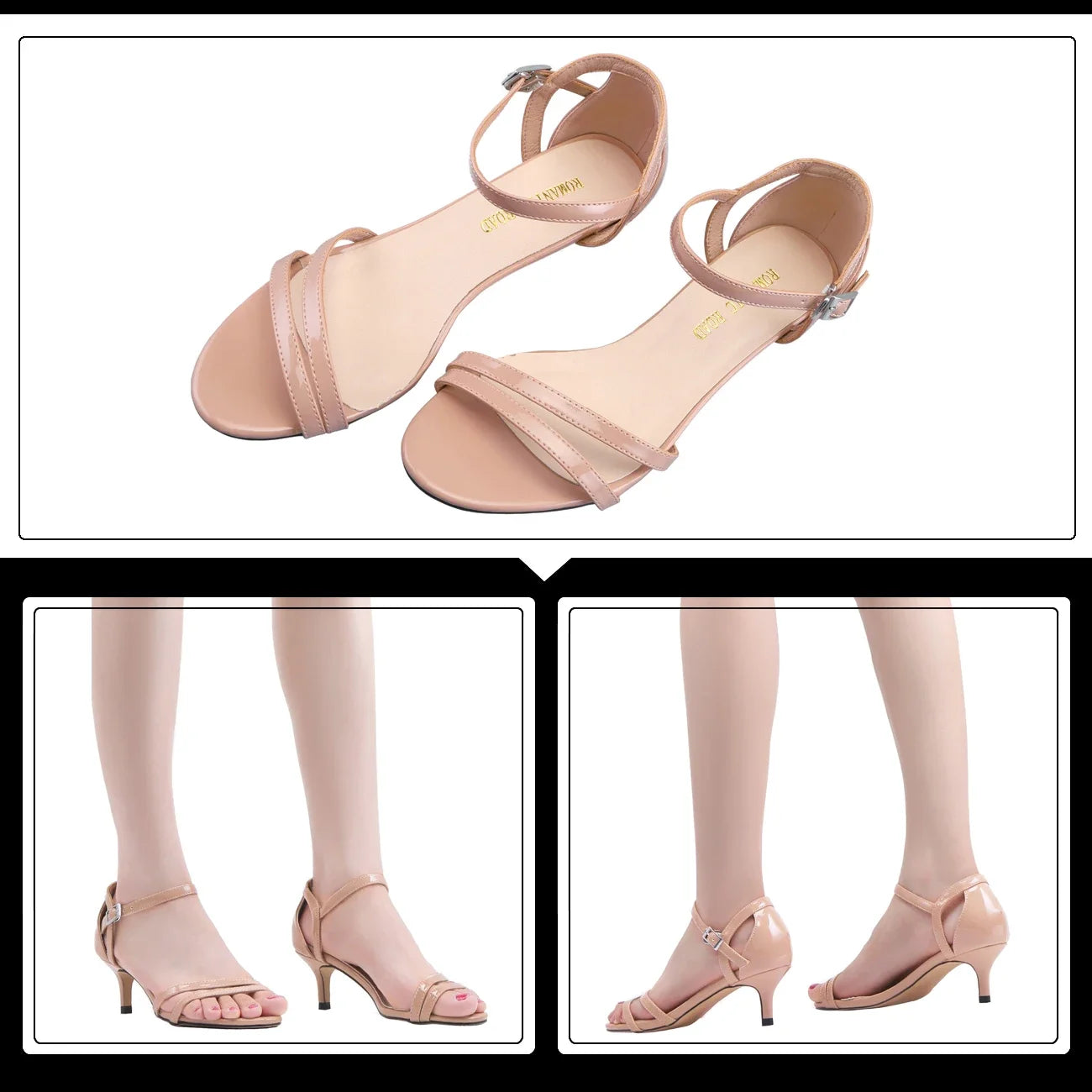 Sandales Femme Talon Bas 5cm Stiletto — Bout Ouvert, Bride Cheville, Mariage Grande Taille