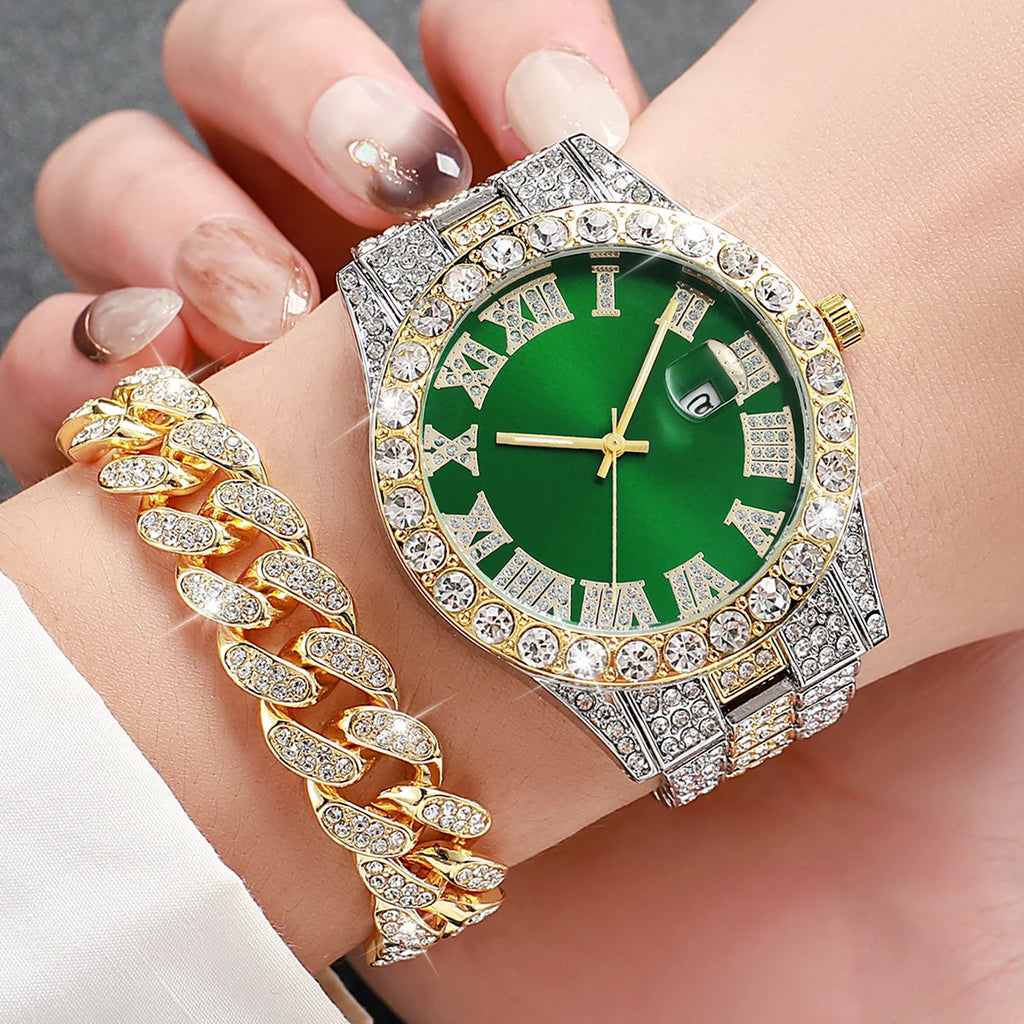 Coffret 3 Montres Homme Luxe Diamant — Cadran Roma, Acier, Quartz + Bijoux (Sans Boîte)