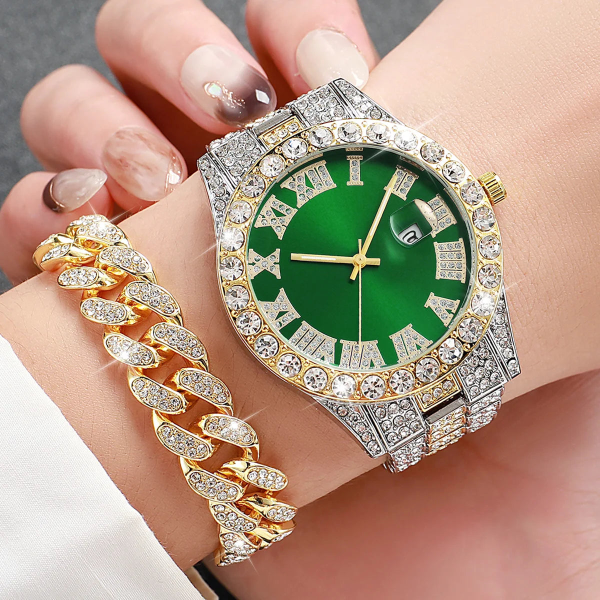 Coffret 3 Montres Homme Luxe Diamant — Cadran Roma, Acier, Quartz + Bijoux (Sans Boîte)