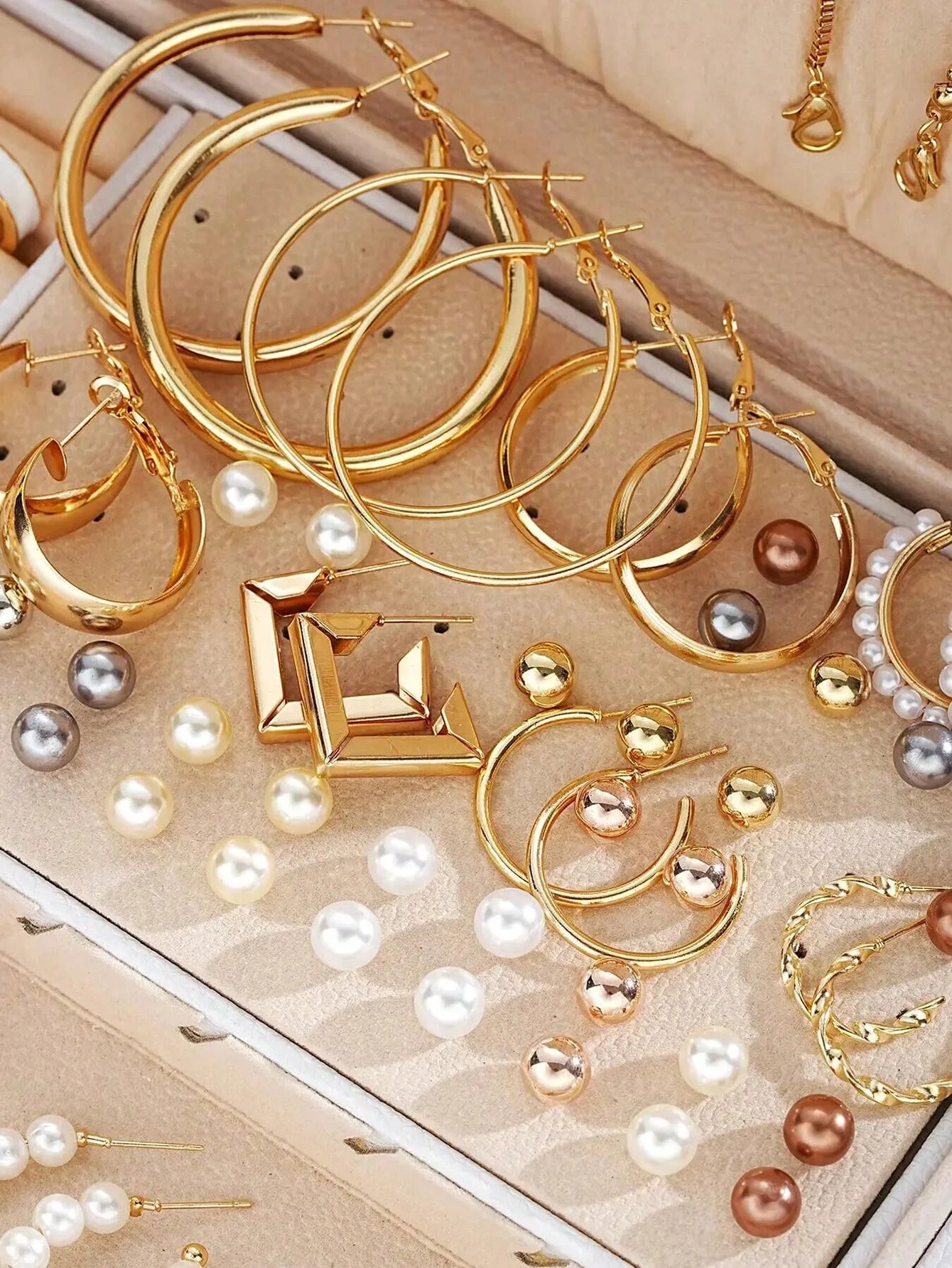 Parure Bijoux Femme 86 Pièces — Boucles Perle, Collier Multi-Rangs, Bagues & Clous