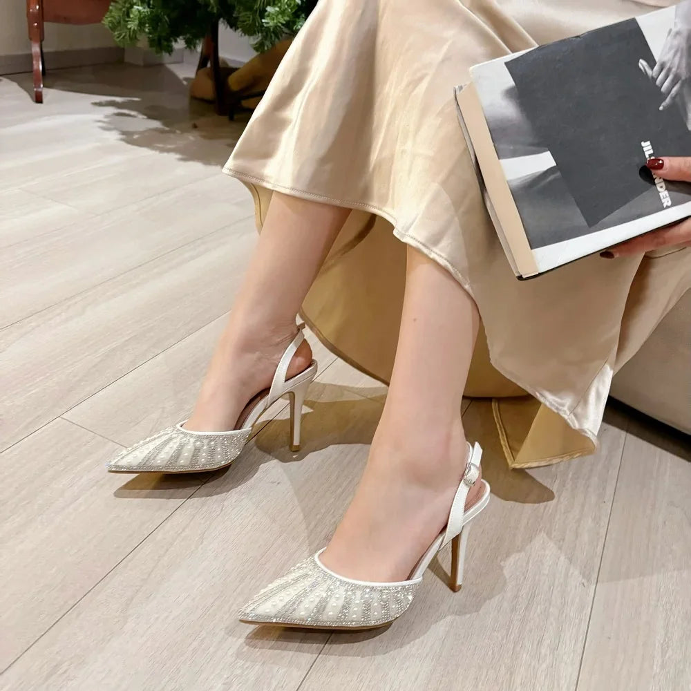 Escarpins Cristal Boucle Femme — Bout Pointu, Talon Fin, Mules Banquet Soirée