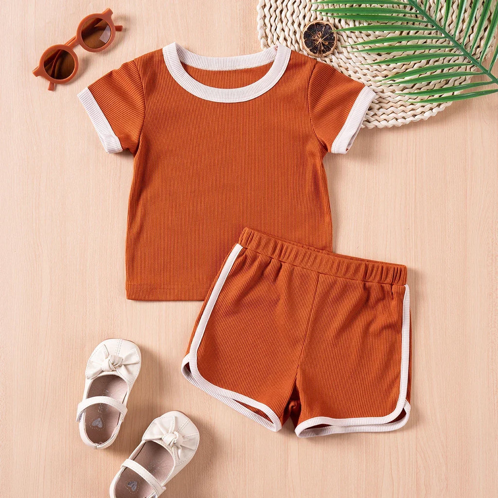 Ensemble 2 pièces bébé mixte – T-shirt uni manches courtes & short coton, 6 mois-5 ans