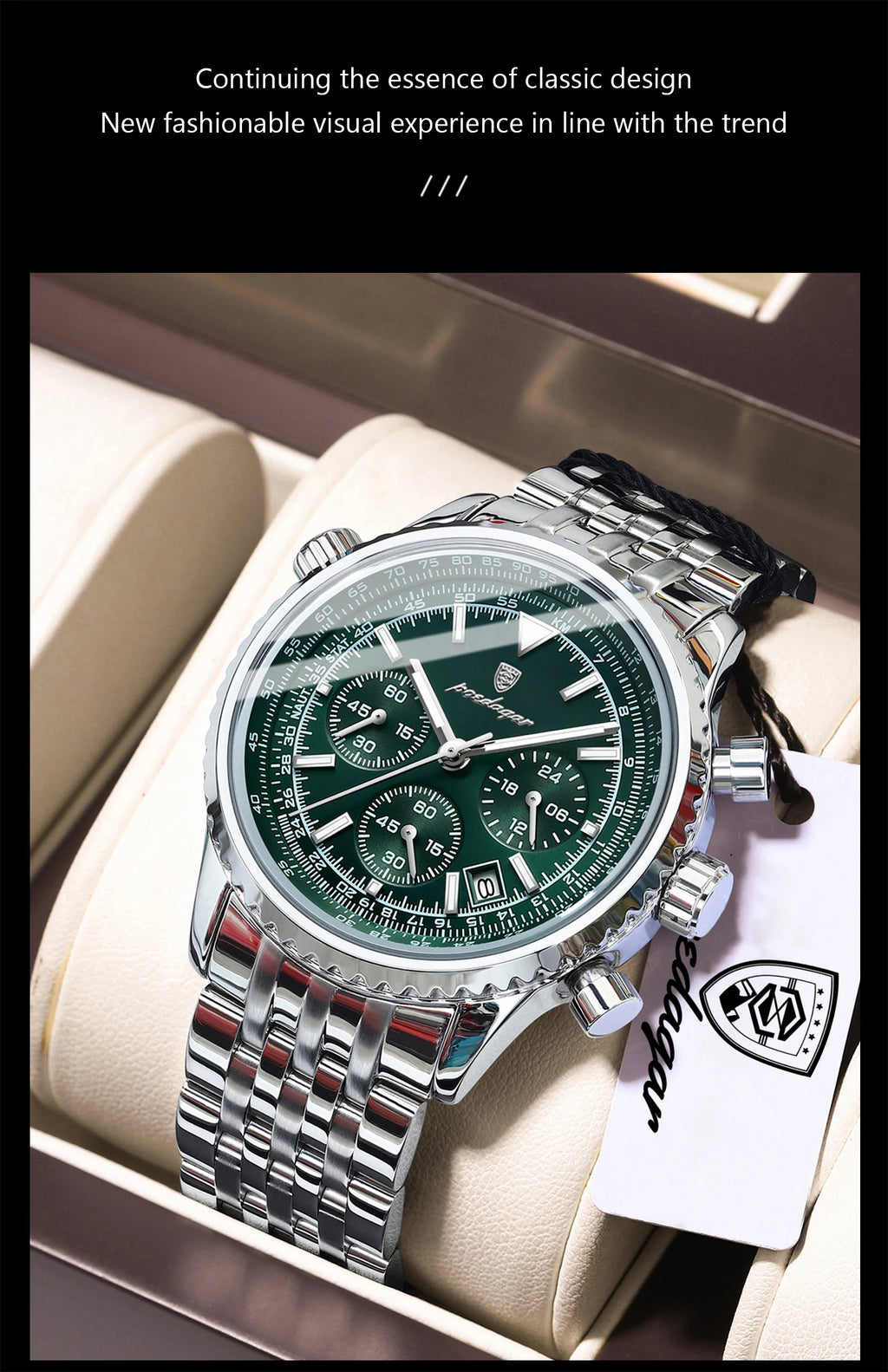 POEDAGAR Montre Homme Luxe Chronographe — Acier Inoxydable, Étanche, Sport Élégant