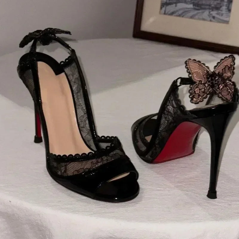 Sandales Femme Dentelle Nœud Talon Fin — Bout Ouvert, Sexy, Soirée & Banquet