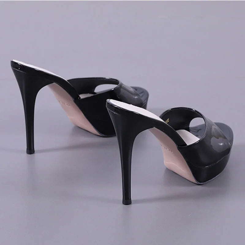Mules Femme Talon Haut 12cm Plateforme — Sexy, Soirée Club, Talon Fin Noir
