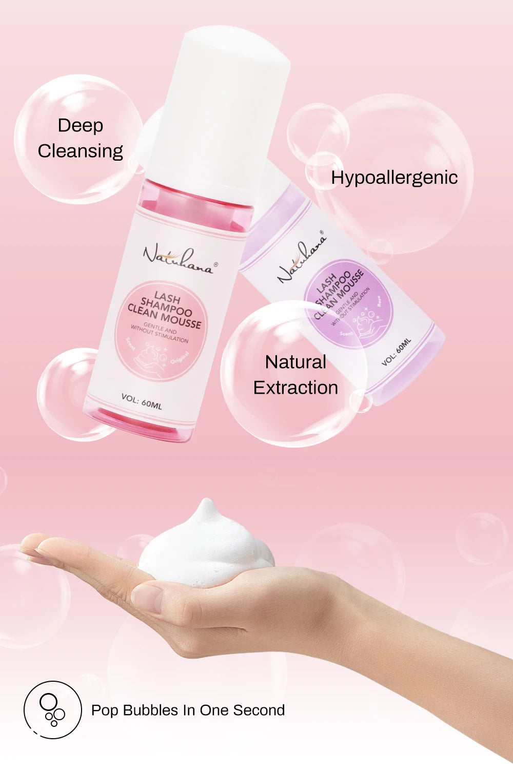 Shampooing Mousse Extensions Cils Natuhana 60ml — Nettoyant Cils Sans Stimulation