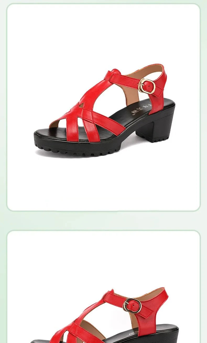 Sandales Gladiateur Femme Cuir Véritable Plateforme 2025 — Talon Bloc 6-10cm, Petite Taille 32-43