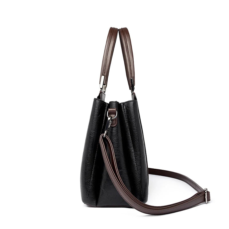 Sac À Main Femme Cuir PU Gaufré Artisanal — 3 Compartiments, Grande Capacité, Bandoulière