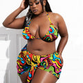 Bikini 3 Pièces Grande Taille Femme — Halter Africain, Maillot de Bain Plage