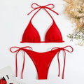 Bikini Femme Uni Tanga Halter — Ajustable, Style Brésilien, Maillot de Bain Plage