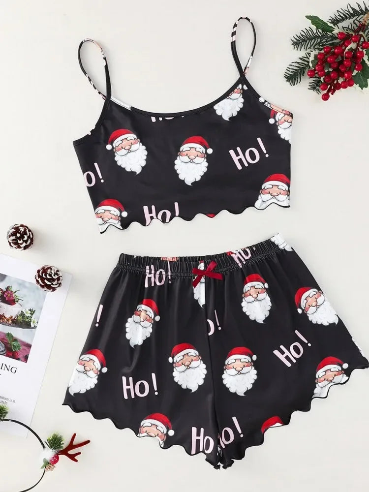 Pyjama Femme Noël Bonhomme de Neige — Bretelles, Col Rond, Top & Short Lounge