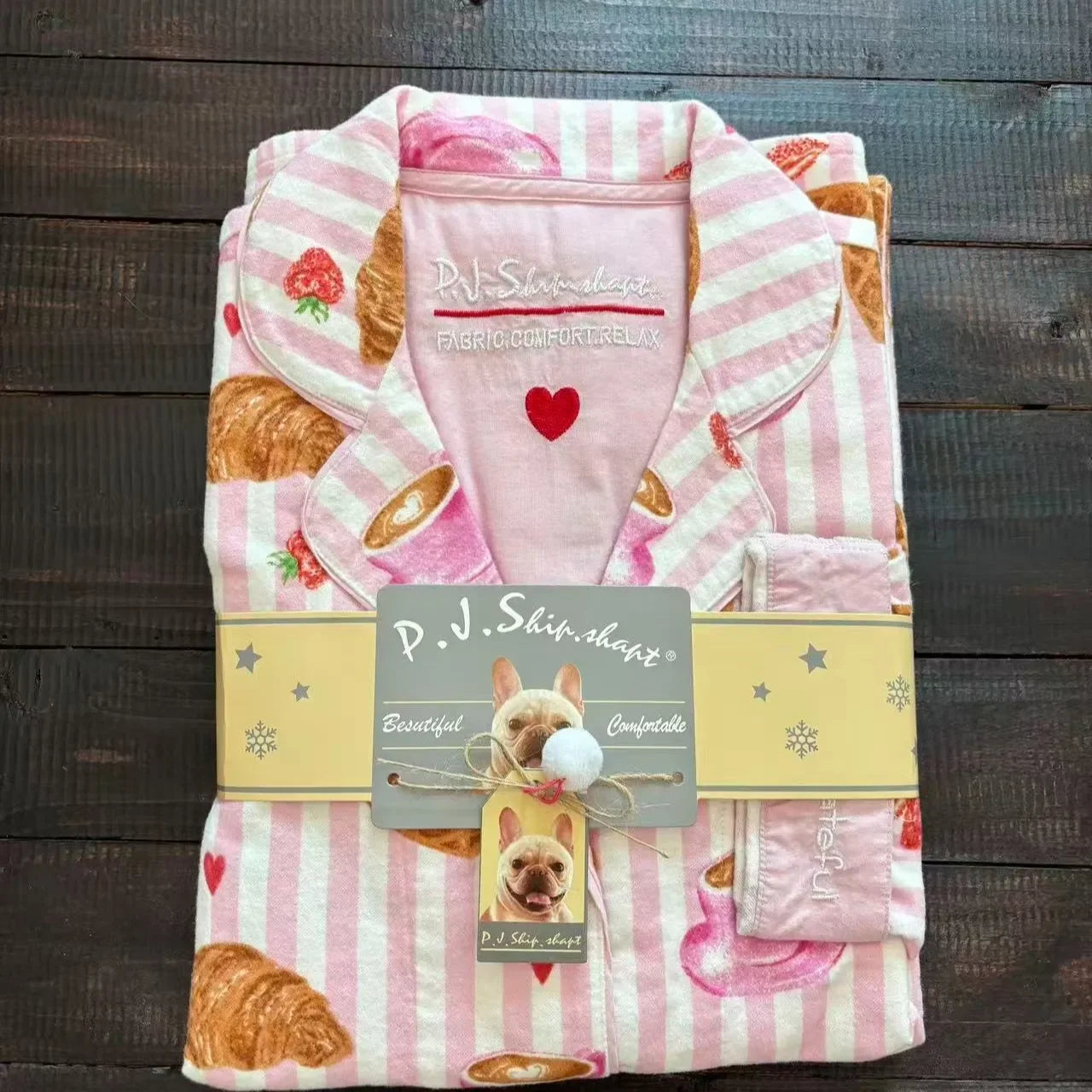 Ensemble Pyjama Femme Coton — Imprimé Cartoon Mignon, 2 Pièces, Manches Longues, Automne