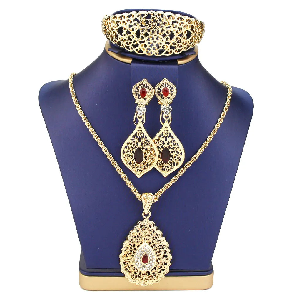 Sunspicems Parure Bijoux Mariage Algérien — Boucles, Collier, Bracelet Doré, Style Arabe