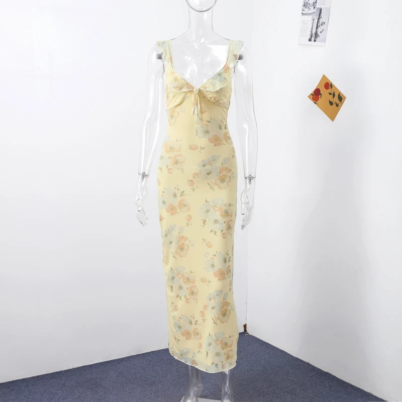 Robe Femme Bretelles Fleurs Imprimées Dos Nu — Slim, Sans Manches, Plage Été 2025