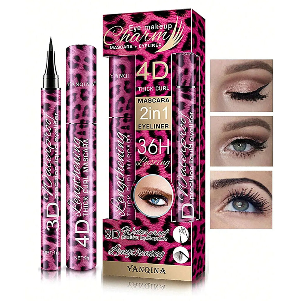 Set Eyeliner Liquide & Mascara 4D YANQINA — Waterproof, Crayon Sourcils, Yeux