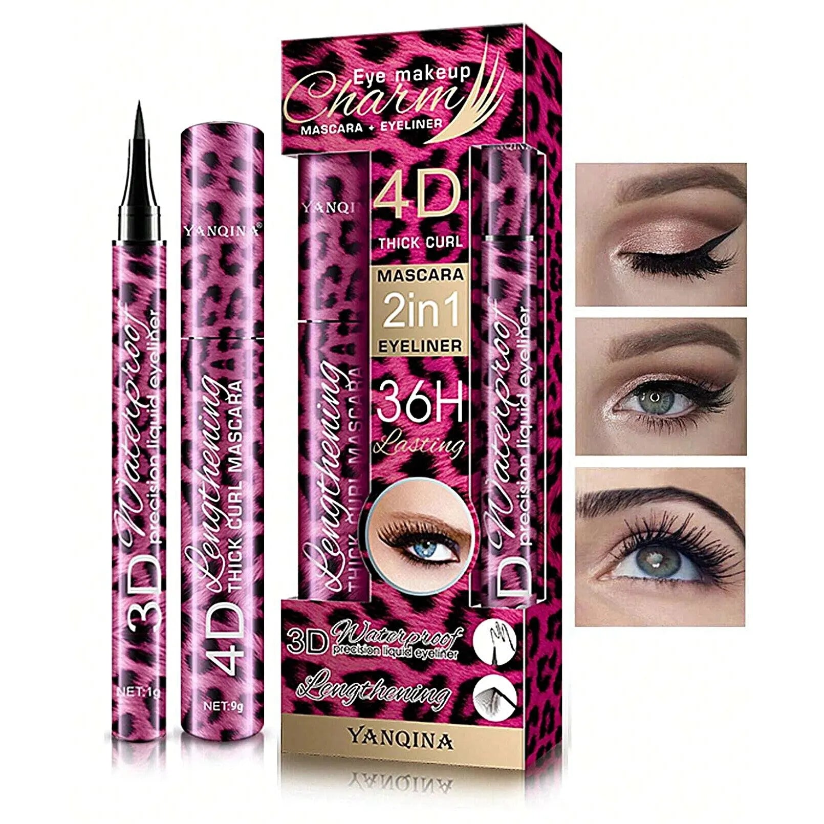 Set Eyeliner Liquide & Mascara 4D YANQINA — Waterproof, Crayon Sourcils, Yeux