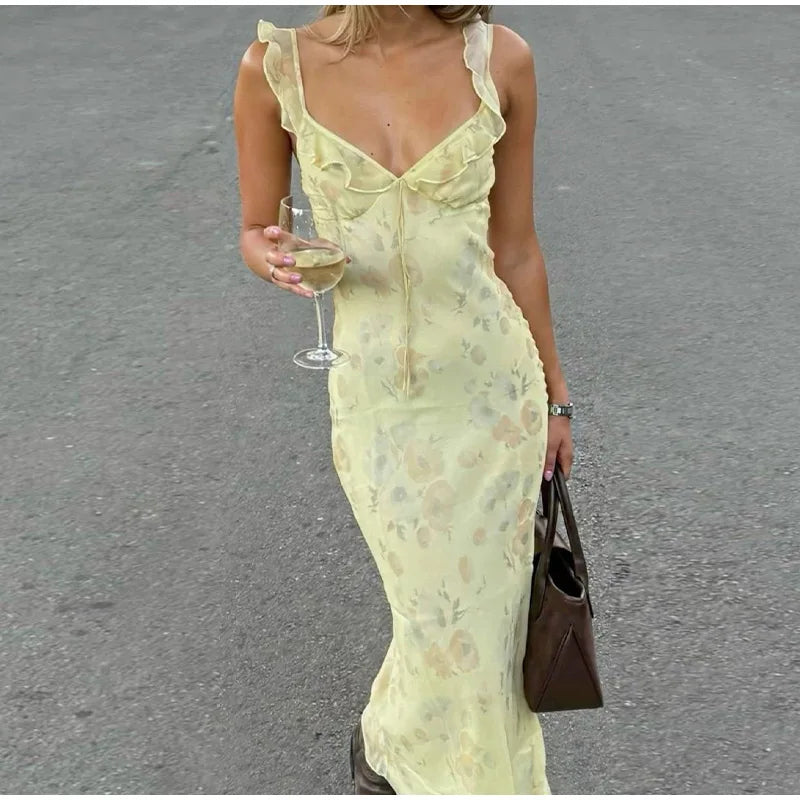 Robe Femme Bretelles Fleurs Imprimées Dos Nu — Slim, Sans Manches, Plage Été 2025