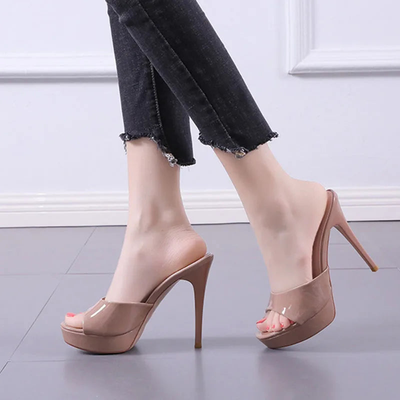 Mules Femme Talon Haut 12cm Plateforme — Sexy, Soirée Club, Talon Fin Noir