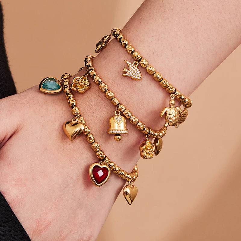 Nivora Bracelet Femme Acier Inoxydable Perles & Pendentif Cœur — Bijou Mariage Élégant
