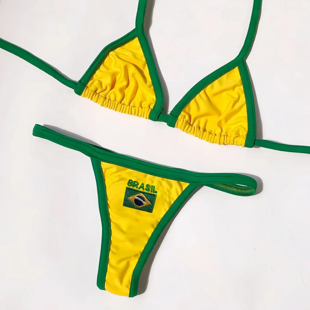 Bikini Brésilien Broderie Femme RUOTONSEPT — Drapeau Brésil, Deux Pièces, Maillot de Bain Été